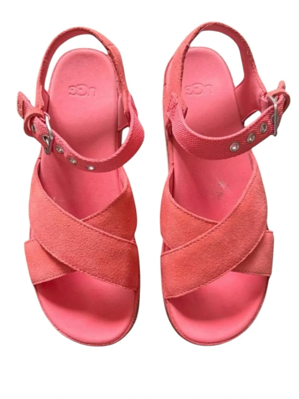 Ugg Aubrey Ankle Strap Platform Comfort Sandals Coral 9.5 Retro Boho Resort Chic
